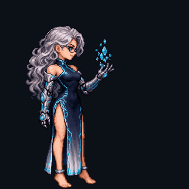 A looping idle animation of an original spellcaster sprite, exported from a video clip as an animated GIF