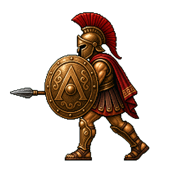 An original shield-grunt enemy sprite for a 2D defense game, ready for Godot 4.